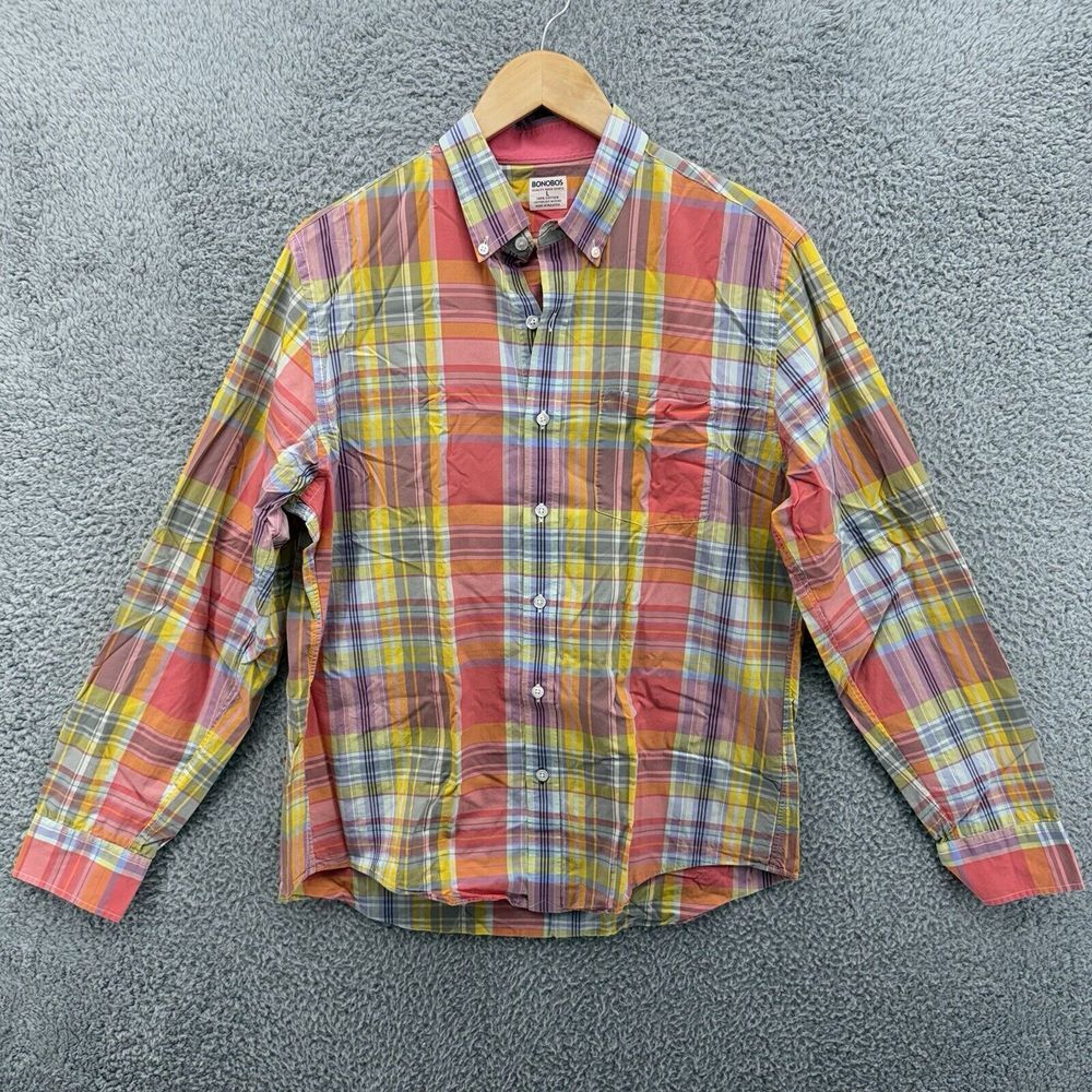 Bonobos Mens L Multi-Color Plaid Long Sleeve Casual Dress Shirt Button Up Pocket